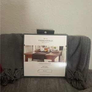 Threshold Charcoal Table Runner with Tassels